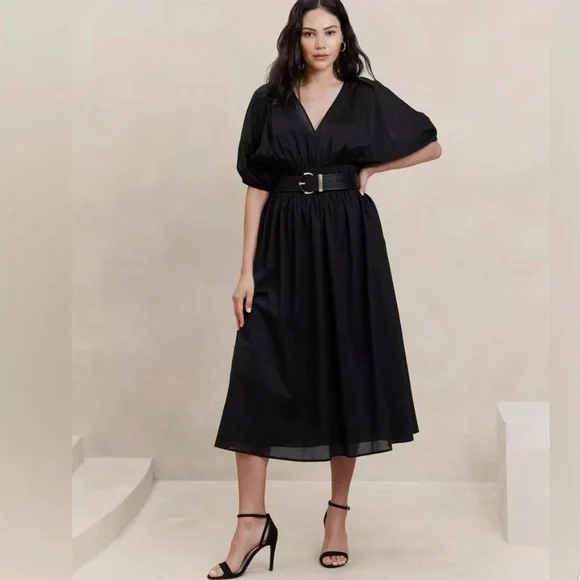Banana Republic Black Belted Midi Dress - Picture 1 of 5
